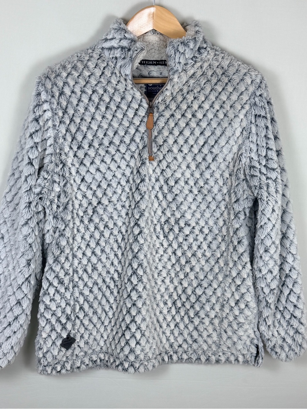 Simply Southern Gray Textured Faux Fur Quarter Zip Pullover M